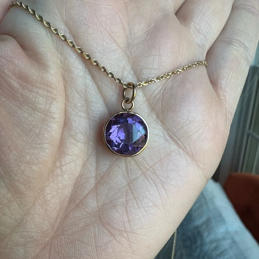 14k Gold Bezel set Amethyst Pendant